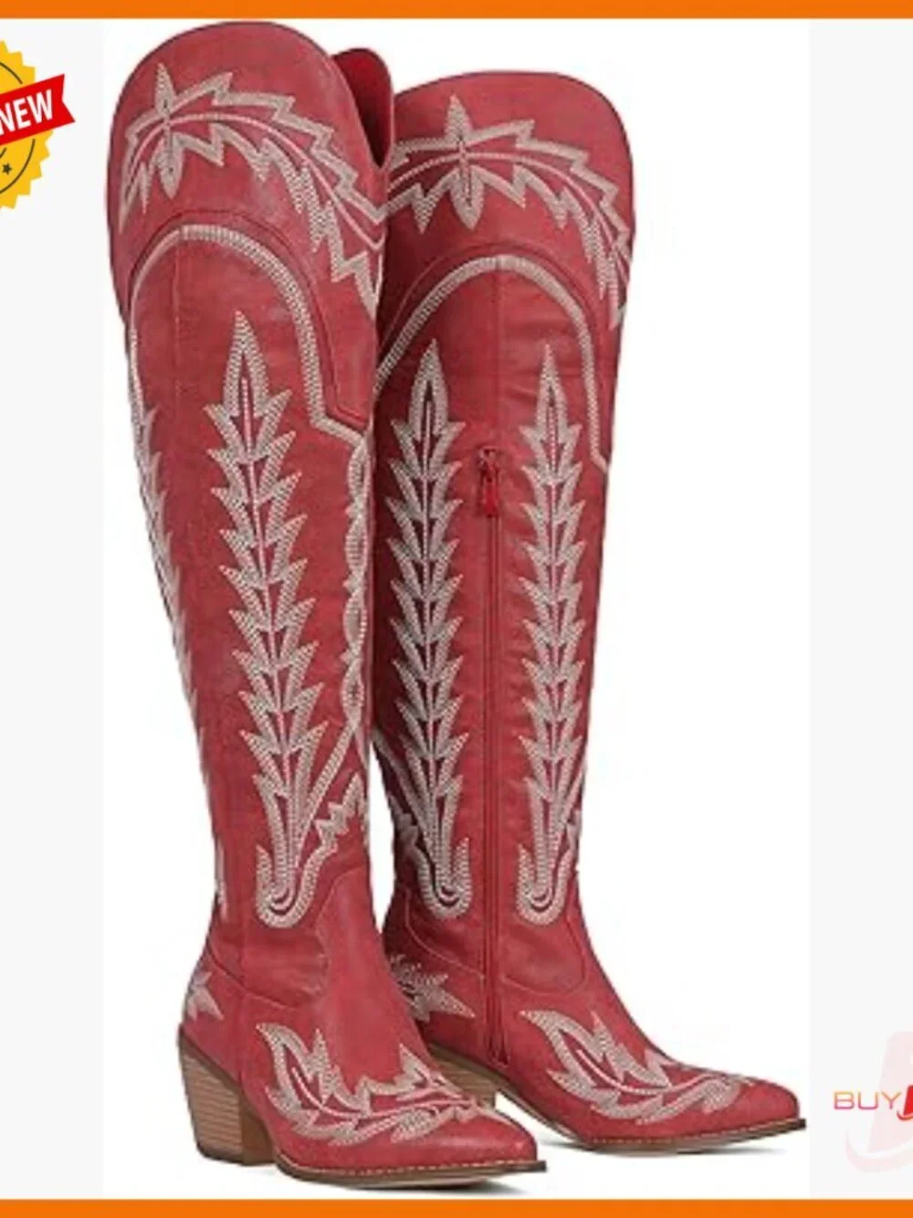 Women's Over the Knee Western Boots Pointed Toe Chunky Heel Side Zip
